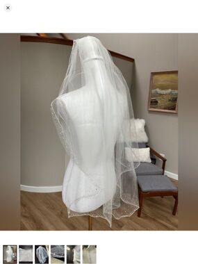 Off white waist Tulle Bridal Veil with Comb and sparkle beading.